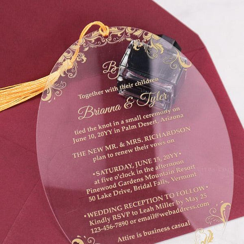 unique oval shape gold acrylic wedding invitations CWIA205